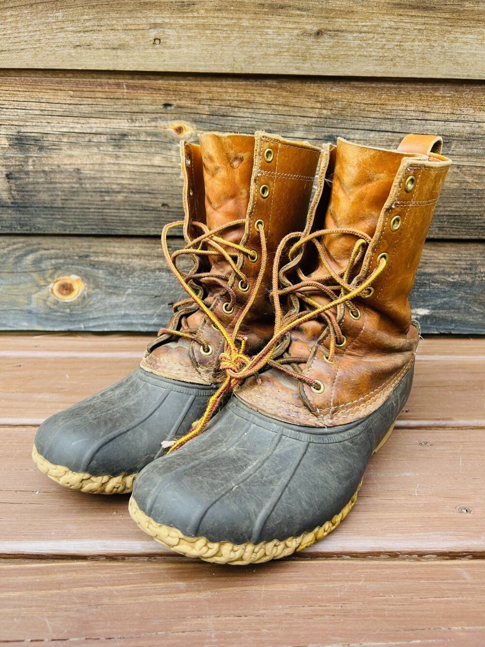 Vintage L.L. Bean Tall Leather Duck Boots 9-Eyelet Bean Boots Made in Maine
